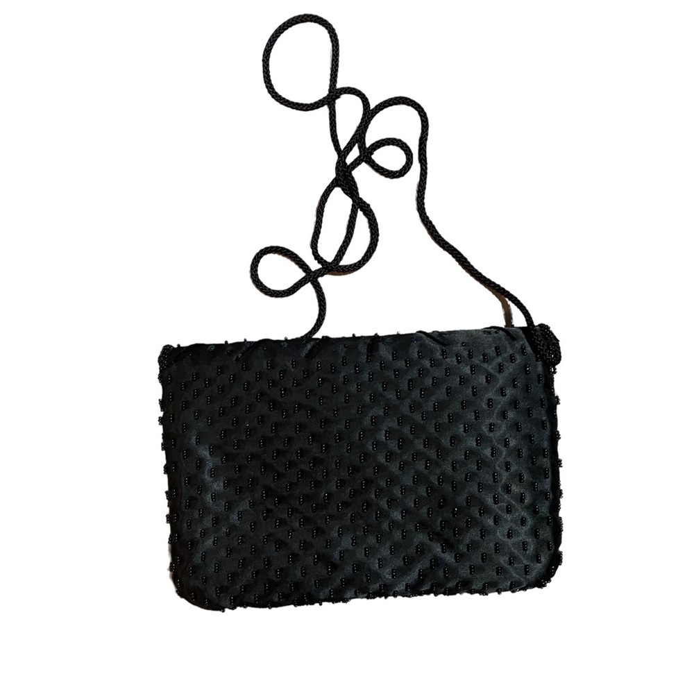 VALERIE STEVENS Sequined Beaded Satin Evening Bag w/ Shoulder Strap & Mirror - Picture 2 of 4